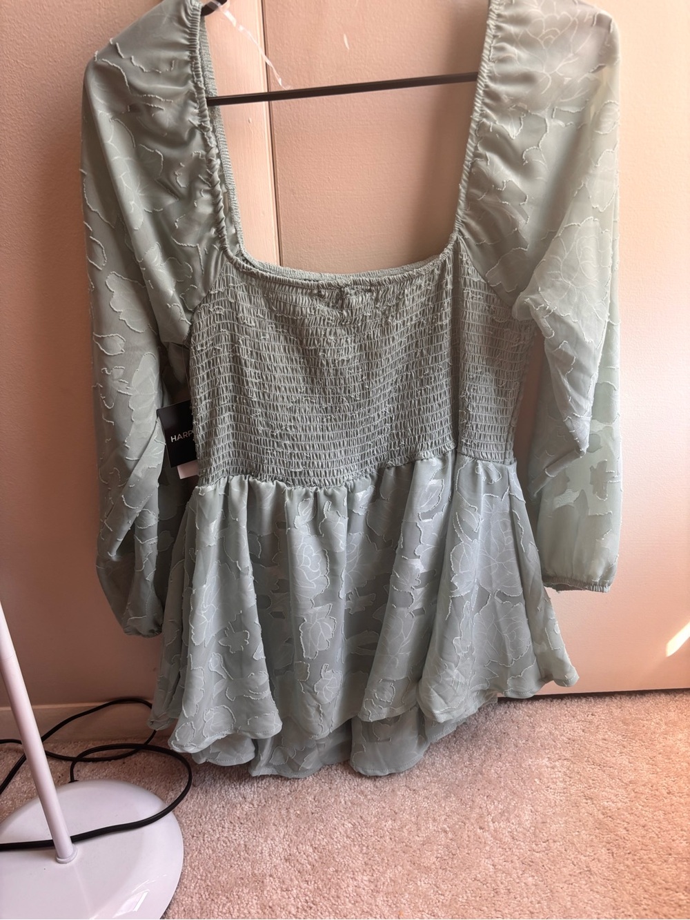 Smocked Square-Neck romper  in Sage Green